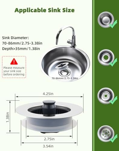 Universal Kitchen Sink Strainer Stopper Combo, 3 in 1 Pop Up - Image 5