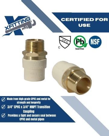 2 Pack XFITTING 3/4 in CPVC x 3/4 in MNPT Adapter, 3/4 Male CPVC Coupling - Image 5