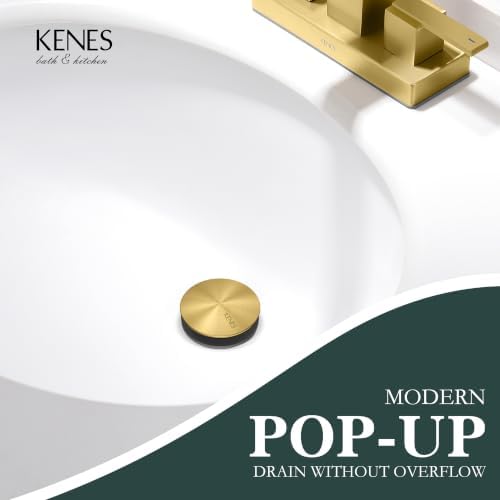 KENES 2 Pack Brushed Gold Pop Up Bathroom Sink Drain Without Overflow - Image 2