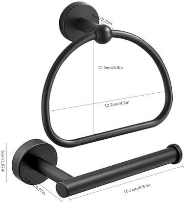 Leyden Matte Black Toilet Paper Holder and Hand Towel Holder, 2 Pieces Bathroom - Image 4