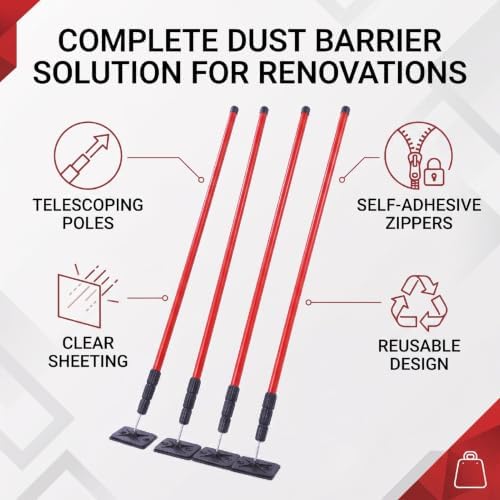 Fafeicy Adjustable Dust Barrier Pole Kit, 4 Pack - Image 6