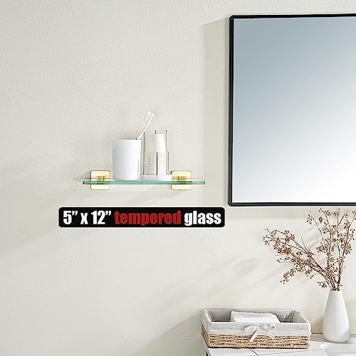 JQK Bathroom Glass Shelf, Floating Tempered Glass Shower Storage 12 by 5 inches - Image 2
