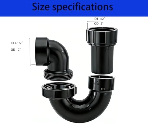 1.5" RV Sink Drain P Trap | Black ABS Adjustable Leak Proof Drain Kit - Image 2