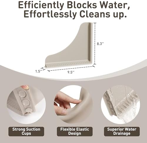 Roslim No-Adhesive Silicone Shower Corner Splash Guard, Reusable Suction Cup - Image 2