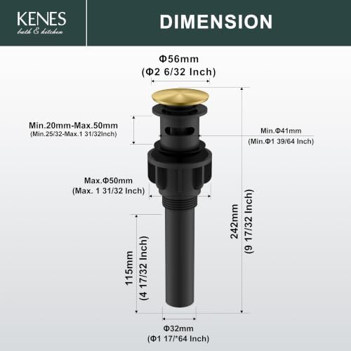 KENES 2 Pack Brushed Gold Pop Up Bathroom Sink Drain Assembly - Image 6