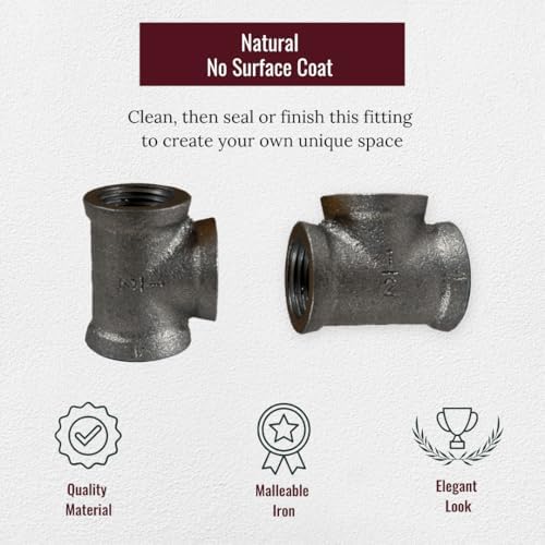 1/2" TEE: Industrial Threaded Black Iron Pipe Fittings; Natural - Image 2