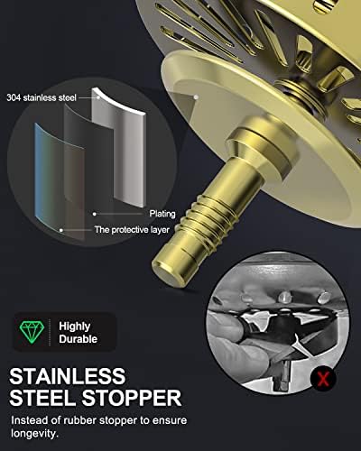 BOTEMY B9171 Gold Kitchen Sink Drain Kit 3 1/2 Sink Strainer - Image 3