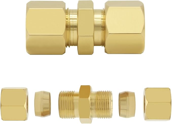 Hooshing 3PCS Brass Compression Tube Fitting 3/8" OD x 3/8" OD Connector - Image 3