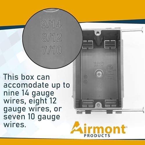 Airmont Products Plastic Electrical Box, Single Gang New Work Junction Box - Image 4