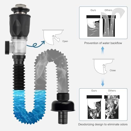 Bathroom Sink Drain Kit with Pipe & Pop-Up Strainer Stopper, Brushed Nickel - Image 3