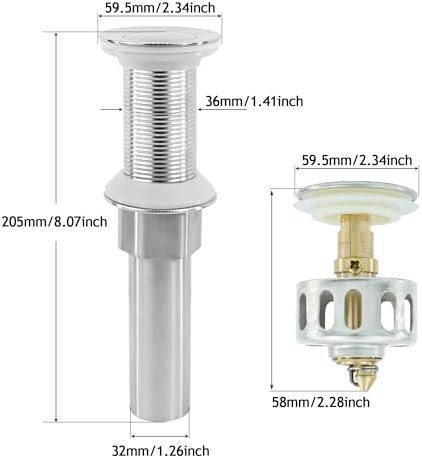 Bathroom Sink Drain, 5 Pack Drain Stopper Without Overflow, Small Cap Pop Up - Image 2