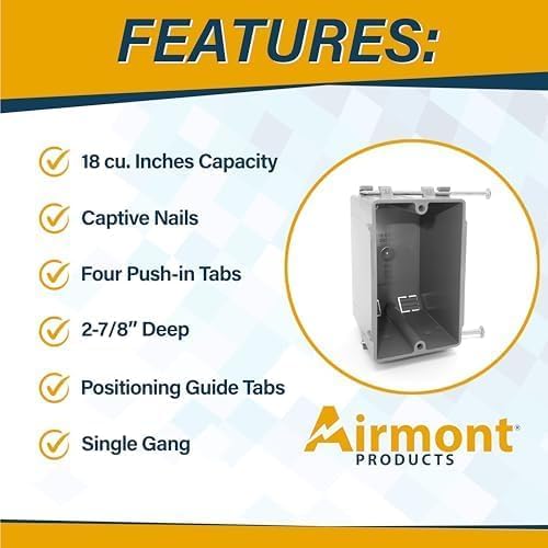 Airmont Products Plastic Electrical Box, Single Gang New Work Junction Box - Image 3