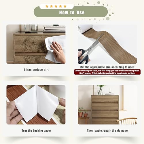 Besezx Wood Grain Tape, 3.9" X15', Self Adhesive Wood Grain Repair Patch - Image 4