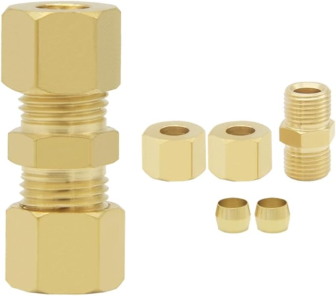 Hooshing 3PCS Brass Compression Tube Fitting 1/4" OD x 1/4" OD Connector - Image 2