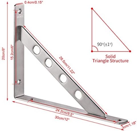 YUMORE 12 Inch Shelf Bracket, Heavy Duty L Bracket, 2 Pack - Image 3