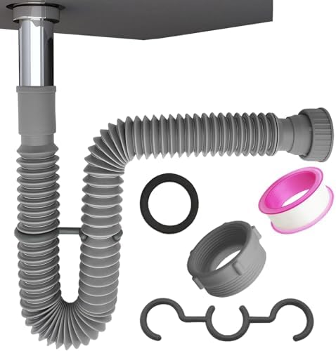 Flexible Expandable Bathroom P Trap, 1 1/4 to 1 1/2 Sink Drain Adapter Included by Unknown
