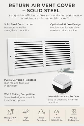14x08 Air Return Vent Cover, Solid Steel White, 10 Pack - Image 5