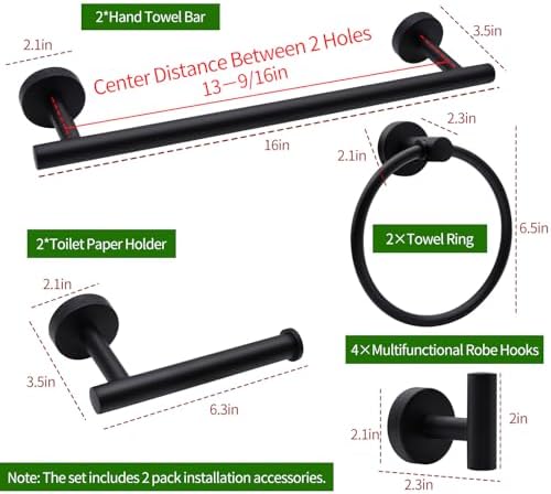 10pcs Matte Black Bathroom Hardware Set - Image 6