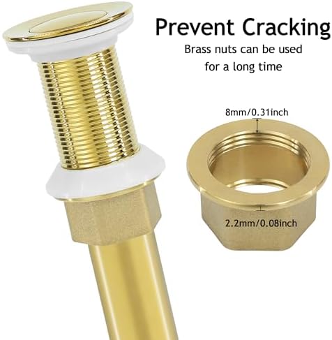 Bathroom Sink Drain, 2 Pack Gold Stainless Steel Bathroom Drain Stopper Without - Image 3