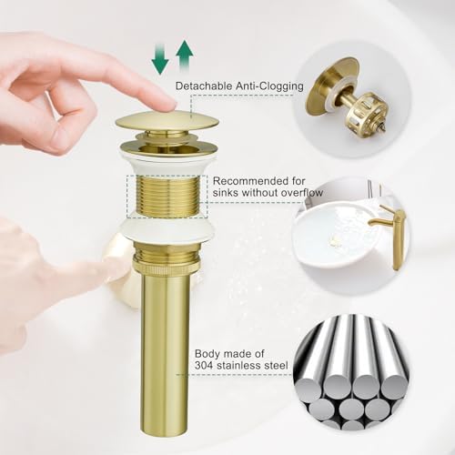 VOTON Bathroom Vessel Sink Pop Up Drain Without Overflow Assembly, Lavatory - Image 2