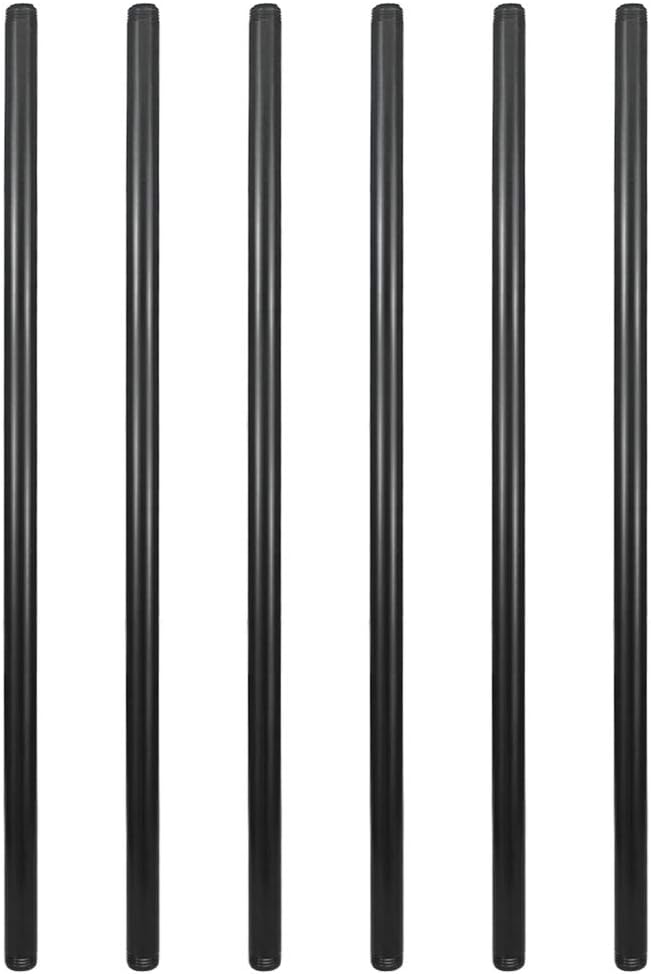 6 Pack 1/2" × 36" Pre-Cut Black Metal Pipe, Industrial Steel Fits Standard Half by GeilSpace