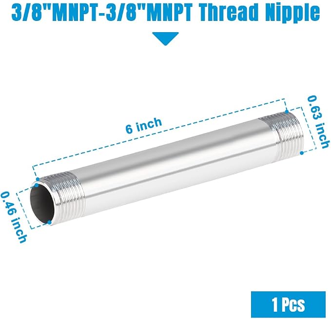 Quickun 304 Stainless Steel Nipple Pipe Fitting, 3/8" NPT x 3/8" NPT Male - Image 2