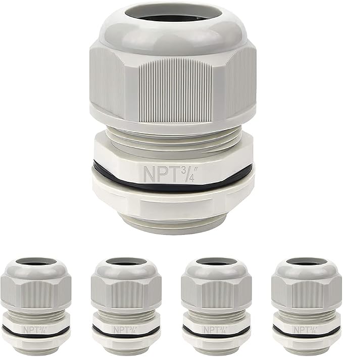 5 Pack NPT 3/4" Cable Glands Waterproof Adjustable 12.5-18mm Cable Connectors by LeMotech