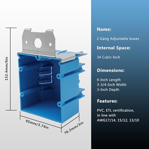 PVC Blue Adjustable Electrical Box Outlet, 3 Pack | 34Cu.inAdjustable Plastic - Image 3