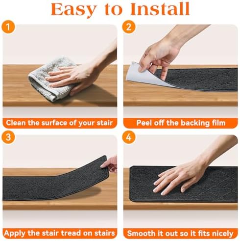 Stair Treads for Wooden Steps 4 PCS, Non Slip Rugs Dark Grey - Image 6