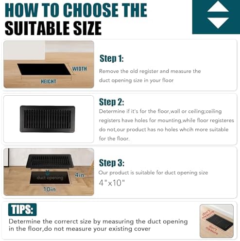 VOISEN Floor Register 4x10, 8 Pack Black Floor Vent Covers - Image 4