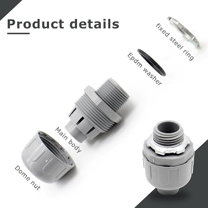 MAKERELE 5-Pack 1 Inch 180° PVC Liquid Tight Straight Connectors - Image 3