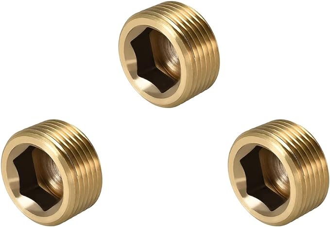 1" NPT Plug Brass Pipe Fitting, Counter sunk Thread Internal Hex Head Style by ANPTGHT