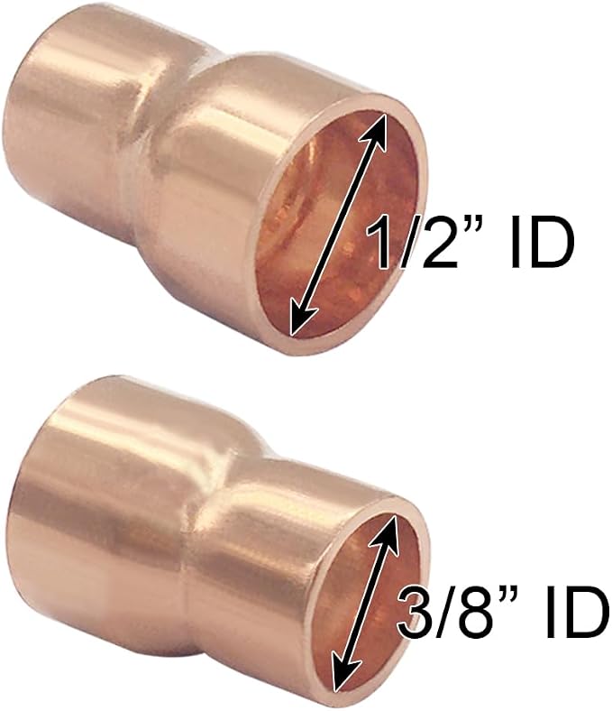 Joywayus 5PCS 1/2" x 3/8" ID Copper Sweat Reducer Coupling Pipe Fitting - Image 2