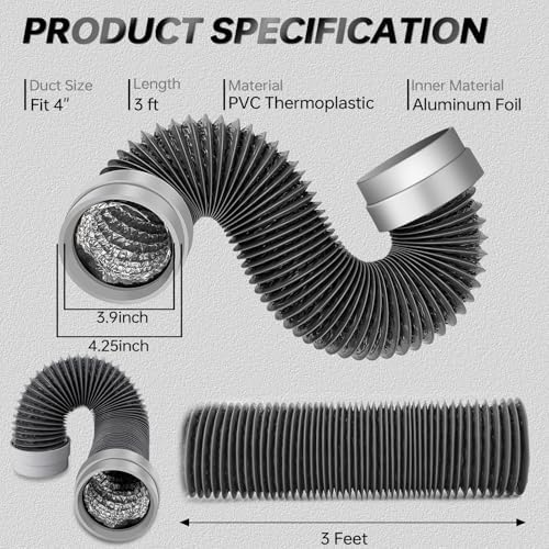 MATEWORK 3FT Dryer Vent Hose 4 Inch, Heavy Duty Flexible Aluminum Duct - Image 2