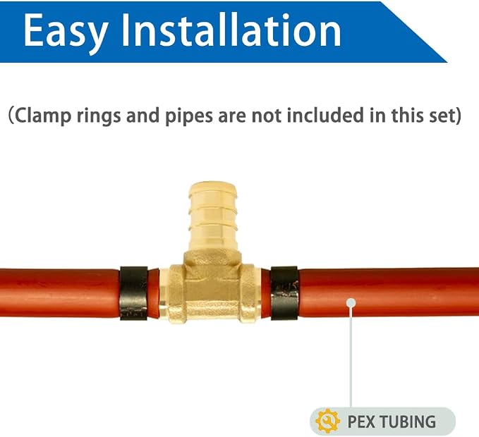 Hooshing 12PCS 1/2" Pex Tee Fittings, Brass Barb Crimp Fitting - Image 3