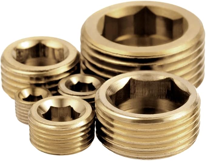1/2" NPT Plug Brass Pipe Fitting, Counter sunk Thread Internal Hex Head Style - Image 4