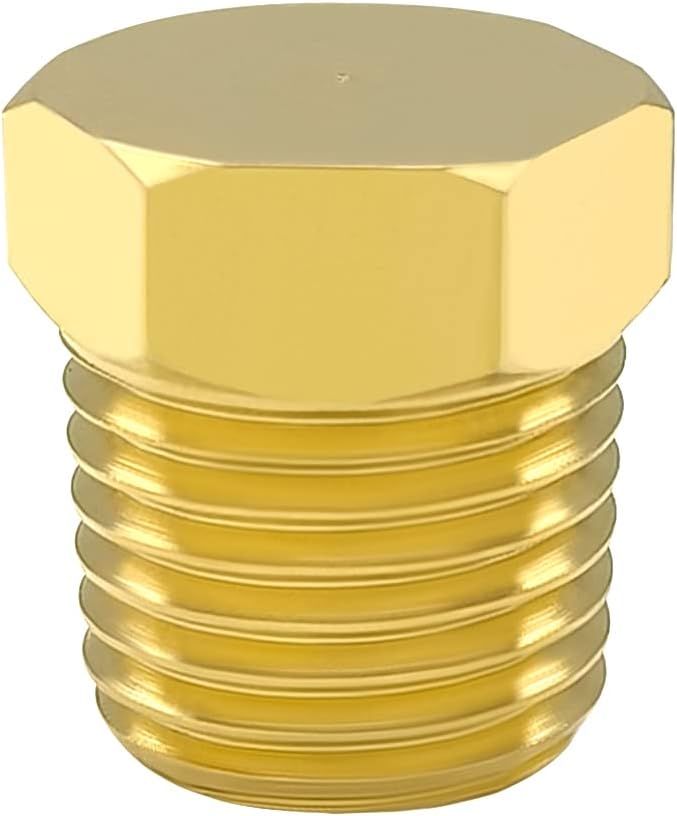 Hooshing 12PCS Brass Pipe Fittings 1/8" NPT Male Outer Hex Head Pipe Plug - Image 3