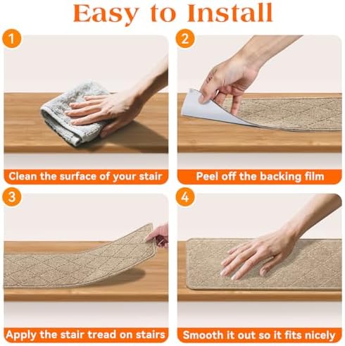 Stair Treads for Wooden Steps 10 PCS Non Slip Stair Rugs Khaki - Image 6