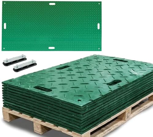 4 Pack 3' x 8' Green Ground Protection Mats w/Double Sided Diamond Plated Tread by MyteeProducts