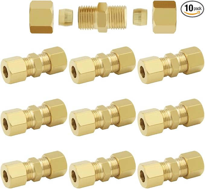 Hooshing 10PCS Brass Compression Tube Fitting 1/4" OD x 1/4" OD Connector by Hooshing