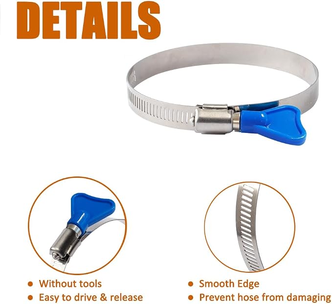 ISPINNER 4pcs 2.5 Inch Key-Type 304 Stainless Steel Worm Gear Hose Clamps - Image 4