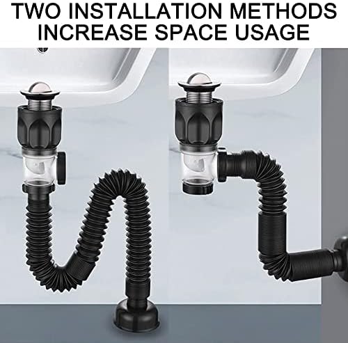 Bathroom Sink Drain Kit with Flexible P-Trap Pipe Bathroom Sink Drain Pipe - Image 3