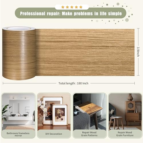 Besezx Wood Grain Tape, 3.9" X15', Self Adhesive Wood Grain Repair Patch - Image 2