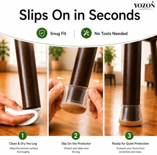 YOZON Chair Leg Floor Protectors Silicone Caps Felt Strengthen Bottom - Image 4