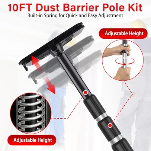 10FT Dust Barrier Poles Kit, Spring Retractable Zipper Wall Poles - Image 2