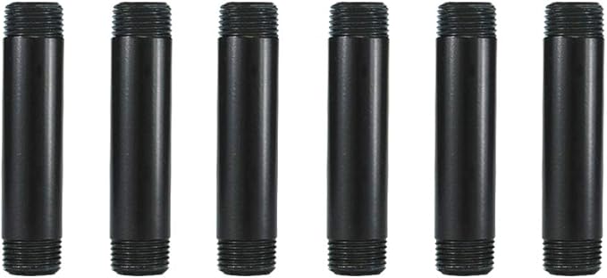 6 Pack 1/2" × 4" Pre-Cut Black Metal Pipe, Industrial Steel Fits Standard Half by GeilSpace