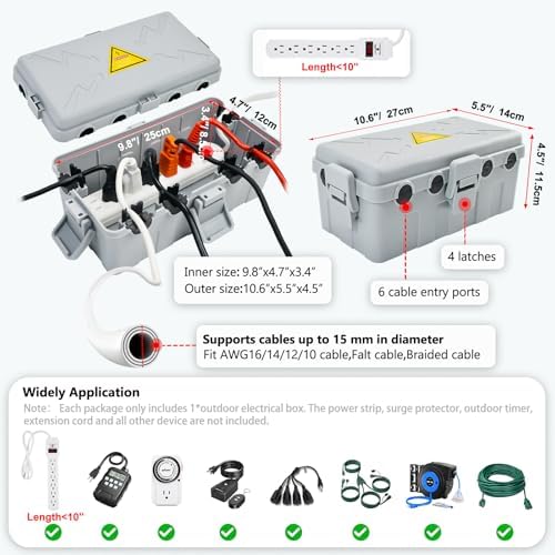 Hrensaw Medium Outdoor Electrical Box, Weatherproof Connection Box w/6 Cable - Image 2