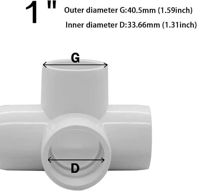 1 Inch Tee PVC Fitting 4 Way Elbow Connector, Furniture Grade 90 Degree Elbow - Image 2