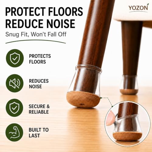 YOZON Chair Leg Floor Protectors Silicone Caps Felt Strengthen Bottom - Image 2
