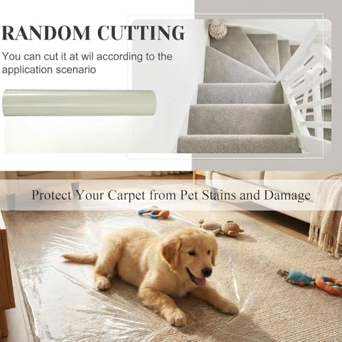 Amylove 24 Inch X 200 ft Carpet Plastic Protection Film, Transparent - Image 5